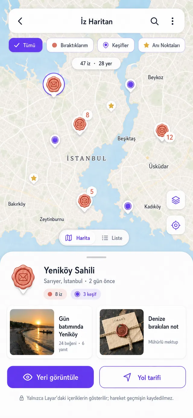 Keşfedilen yerlerin kişisel haritası